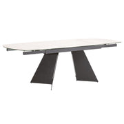 Essentials For Living Torque Extension Dining Table ~ Matte Dark Gray Metal With White Ceramic Top
