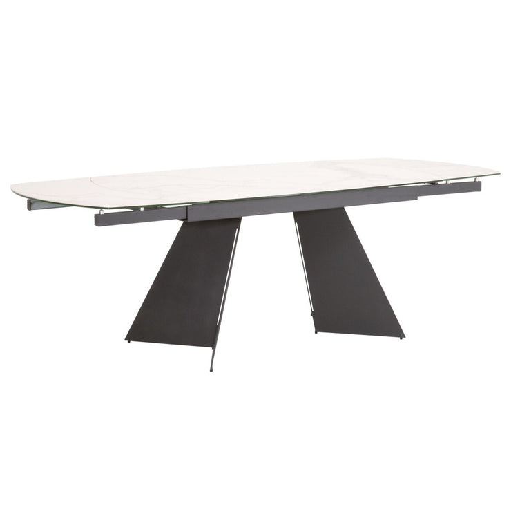 Essentials For Living Torque Extension Dining Table ~ Matte Dark Gray Metal With White Ceramic Top