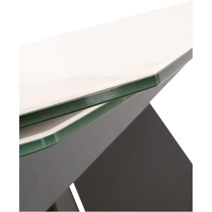 Essentials For Living Torque Extension Dining Table ~ Matte Dark Gray Metal With White Ceramic Top