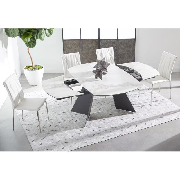 Essentials For Living Torque Extension Dining Table ~ Matte Dark Gray Metal With White Ceramic Top