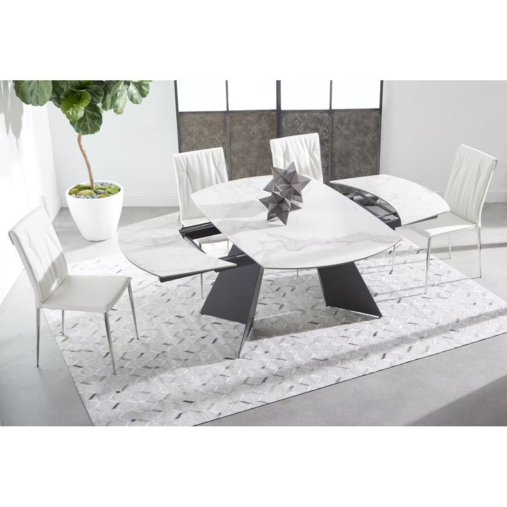 Essentials For Living Torque Extension Dining Table ~ Matte Dark Gray Metal With White Ceramic Top