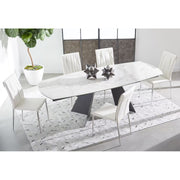 Essentials For Living Torque Extension Dining Table ~ Matte Dark Gray Metal With White Ceramic Top