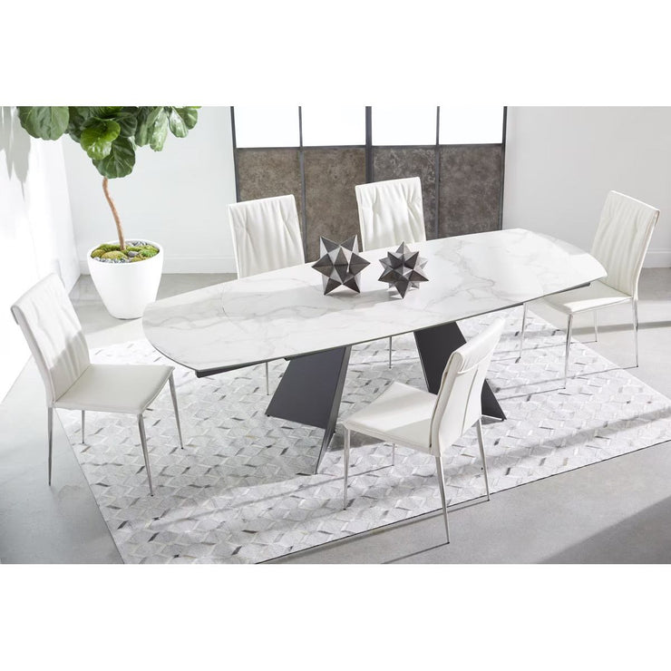 Essentials For Living Torque Extension Dining Table ~ Matte Dark Gray Metal With White Ceramic Top