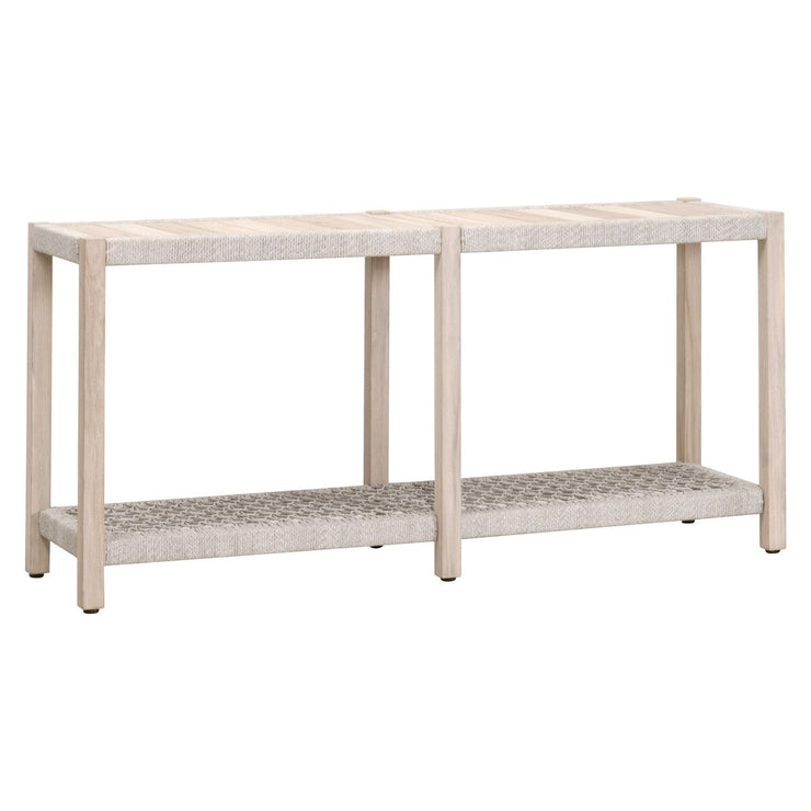 Essentials For Living Wrap Outdoor Console Table ~ Taupe & White Flat Rope, Gray Teak
