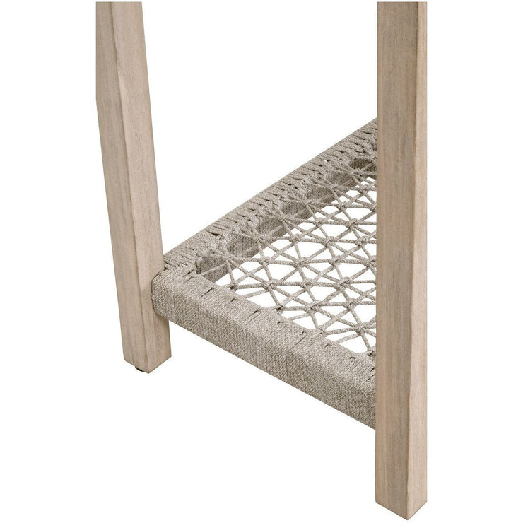 Essentials For Living Wrap Outdoor Console Table ~ Taupe & White Flat Rope, Gray Teak