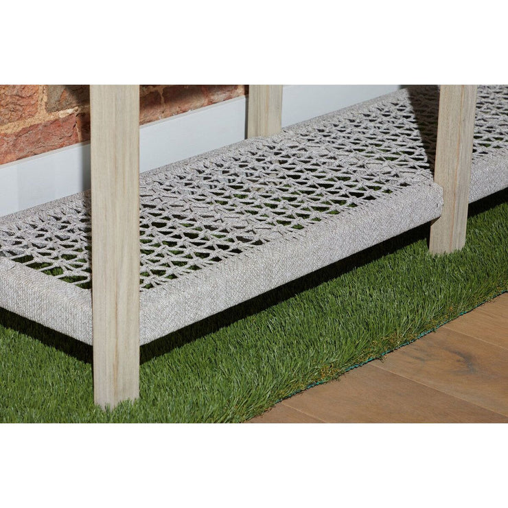 Essentials For Living Wrap Outdoor Console Table ~ Taupe & White Flat Rope, Gray Teak
