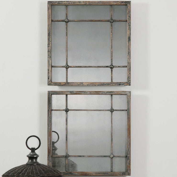 Uttermost Saragano Distressed Square Mirrors ~ Set Of 2