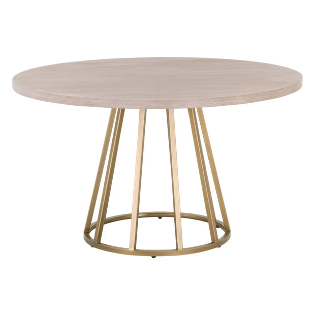 Essentials For Living Turino Round Dining Table ~ Natural Gray Acacia Top With Brushed Gold Base