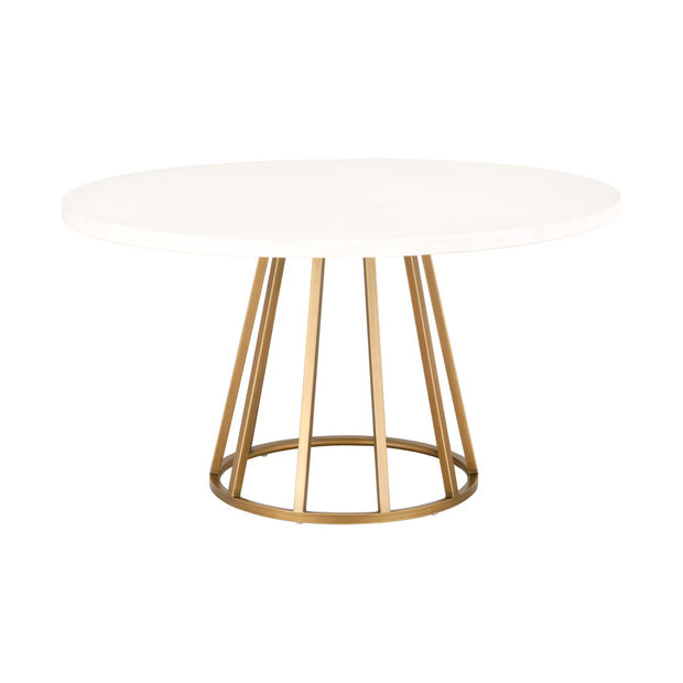 Essentials For Living Turino Round Dining Table ~ White Concrete Top With Brushed Gold Base