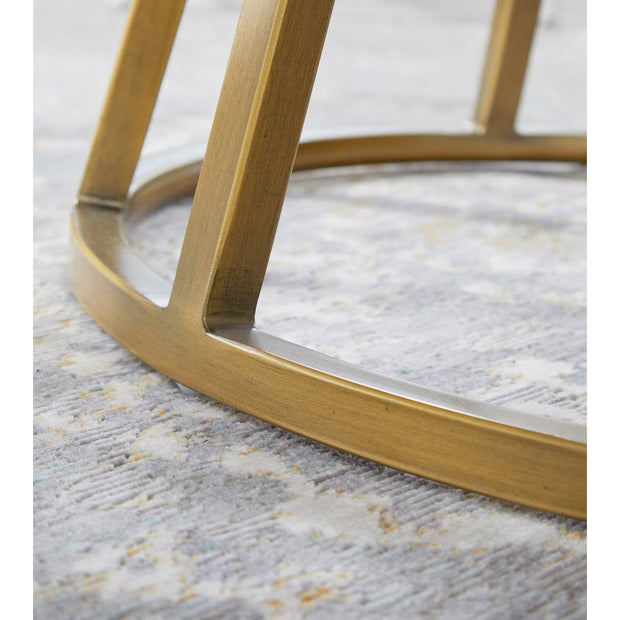 Essentials For Living Turino Round Dining Table ~ White Carrera Marble Top With Brushed Gold Base