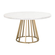 Essentials For Living Turino Round Dining Table ~ White Carrera Marble Top With Brushed Gold Base
