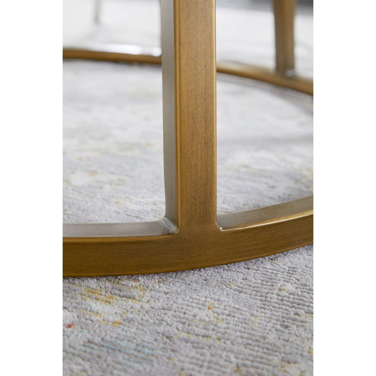 Essentials For Living Turino Round Dining Table ~ White Carrera Marble Top With Brushed Gold Base