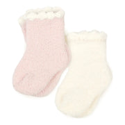 Kashwere Baby Ultra Plush Creme and Pink Set of Two Baby Sock Sets with Scalloped Trim