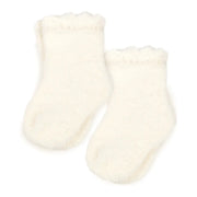 Kashwere Baby Ultra Plush Creme Set of Two Baby Sock Sets with Scalloped Trim