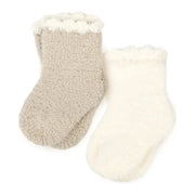 Kashwere Baby Ultra Plush Malt and Creme Set of Two Baby Sock Sets with Scalloped Trim