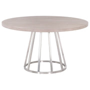 Essentials For Living Turino Round Dining Table ~ Natural Gray Acacia Top With Brushed Stainless Steel Base