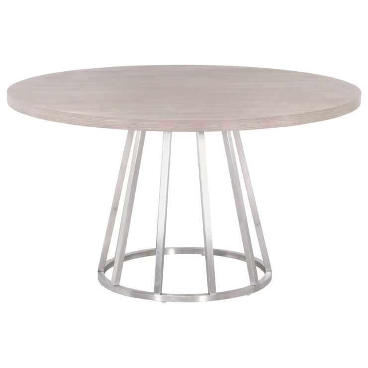 Essentials For Living Turino Round Dining Table ~ Natural Gray Acacia Top With Brushed Stainless Steel Base