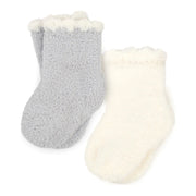 Kashwere Baby Ultra Plush Ice Blue and Creme Set of Two Baby Sock Sets with Scalloped Trim
