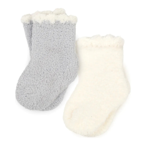 Kashwere Baby Ultra Plush Ice Blue and Creme Set of Two Baby Sock Sets