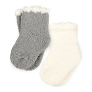 Kashwere Baby Ultra Plush Stone and Creme Set of Two Baby Sock Sets with Scalloped Trim