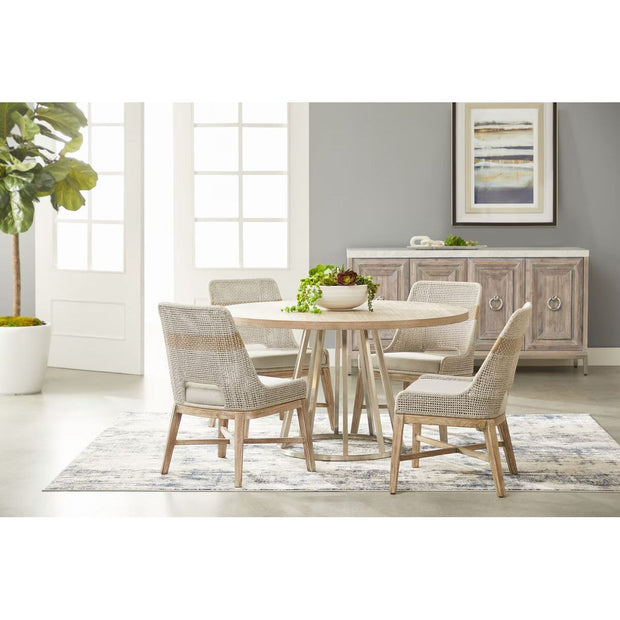 Essentials For Living Turino Round Dining Table ~ Natural Gray Acacia Top With Brushed Stainless Steel Base