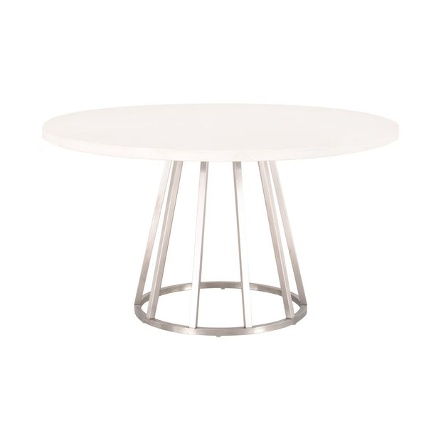 Essentials For Living Turino Round Dining Table ~ White Concrete Top With Brushed Stainless Steel Base