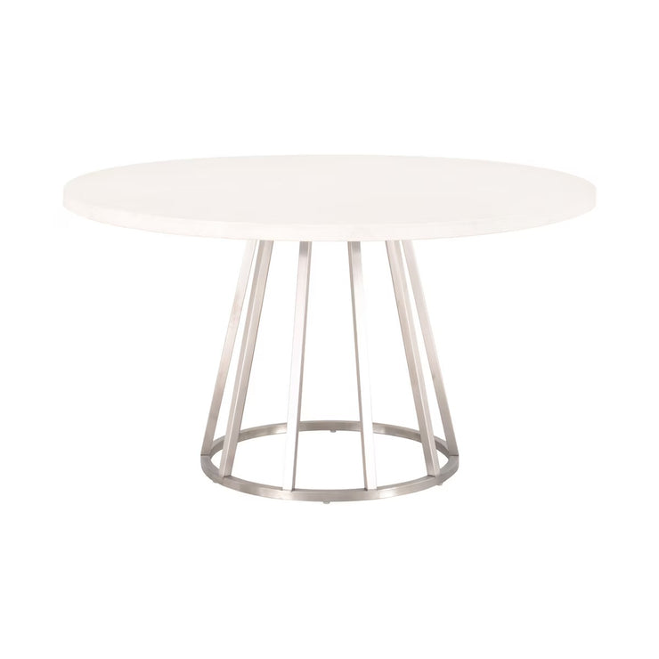 Essentials For Living Turino Round Dining Table ~ White Concrete Top With Brushed Stainless Steel Base