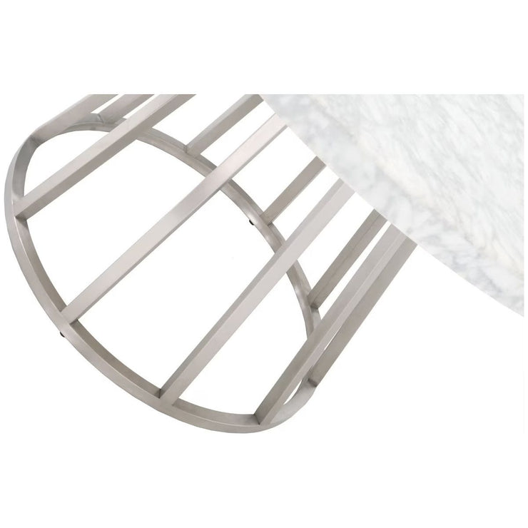 Essentials For Living Turino Round Dining Table ~ White Carrera Marble Top With Brushed Stainless Steel Base