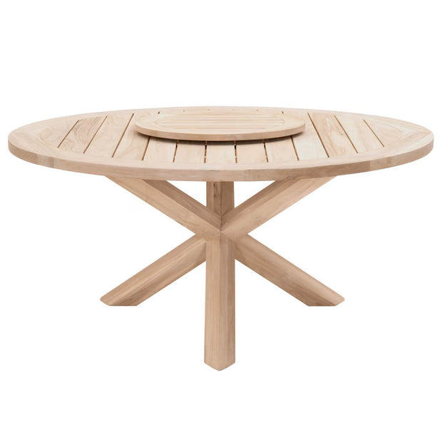 Essentials For Living Boca Outdoor Lazy Susan Dining Table ~ Gray Teak
