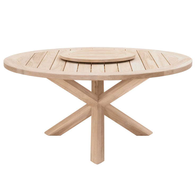Essentials For Living Boca Outdoor Lazy Susan Dining Table ~ Gray Teak
