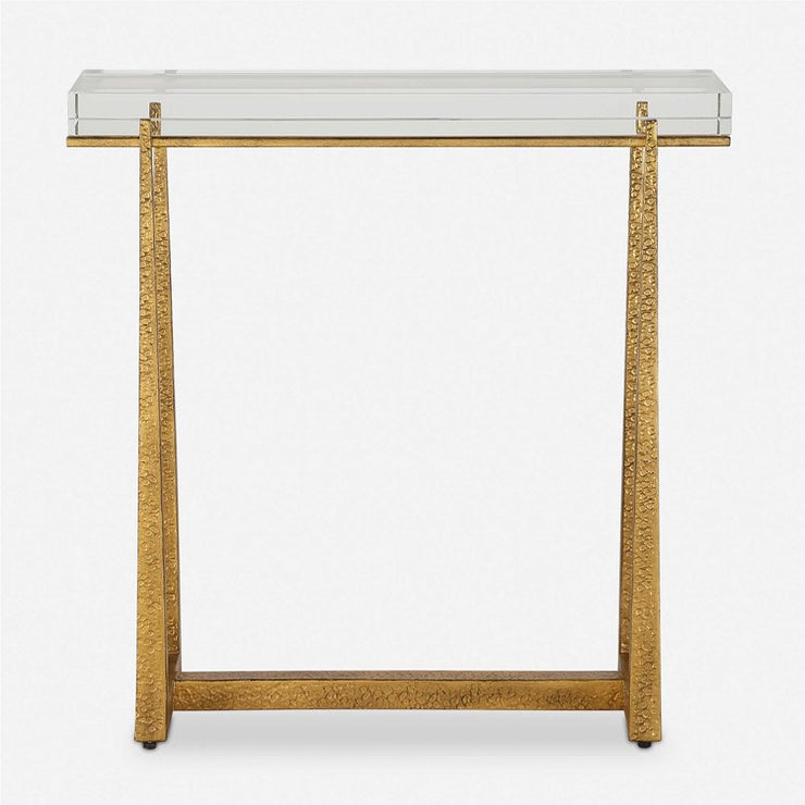Uttermost Midas Crystal Top With Textured Antique Gold Finish Iron Accent Table