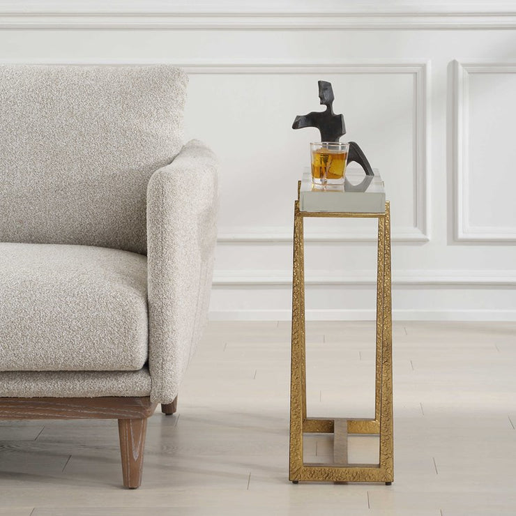Uttermost Midas Crystal Top With Textured Antique Gold Finish Iron Accent Table