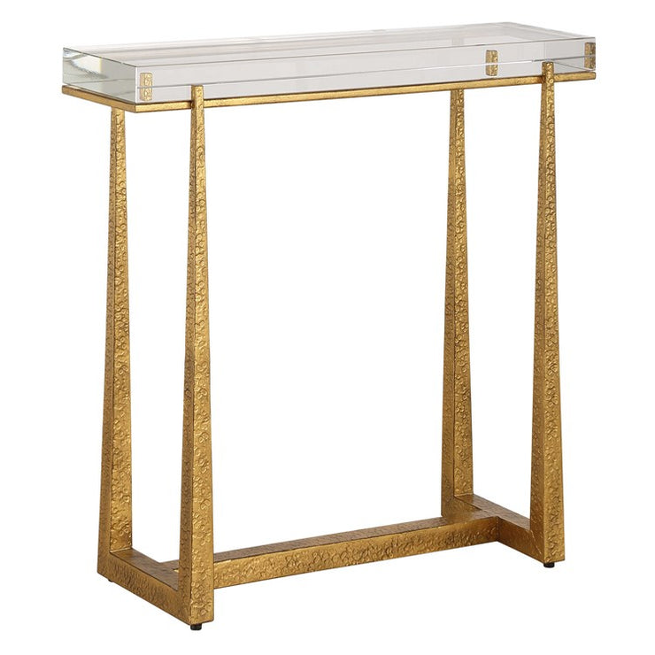 Uttermost Midas Crystal Top With Textured Antique Gold Finish Iron Accent Table