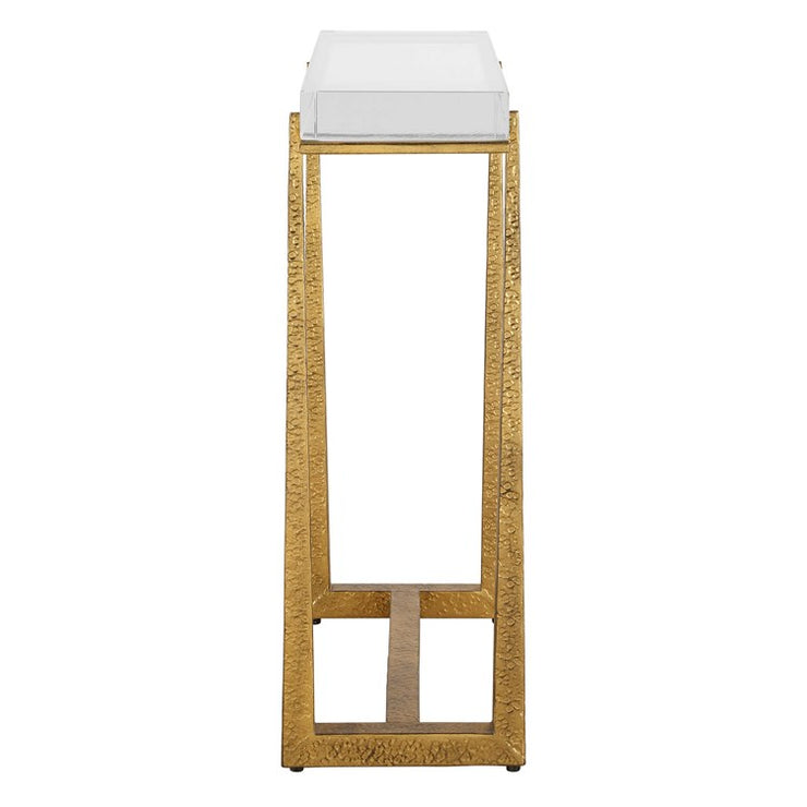 Uttermost Midas Crystal Top With Textured Antique Gold Finish Iron Accent Table