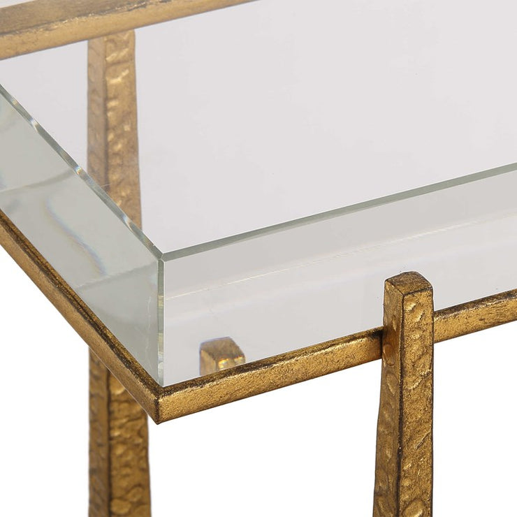 Uttermost Midas Crystal Top With Textured Antique Gold Finish Iron Accent Table