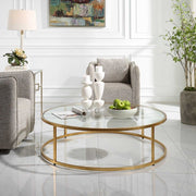 Uttermost Radius Glass Top with Antiqued Gold Iron Round Coffee Table