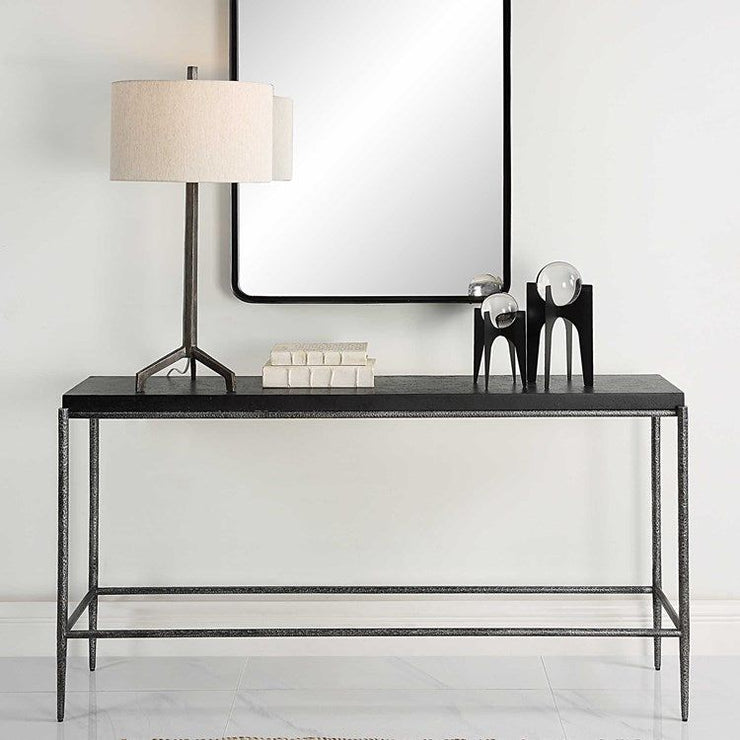 Uttermost Crescendo Black Concrete Top with Hammered Silver Metal Base Console Table