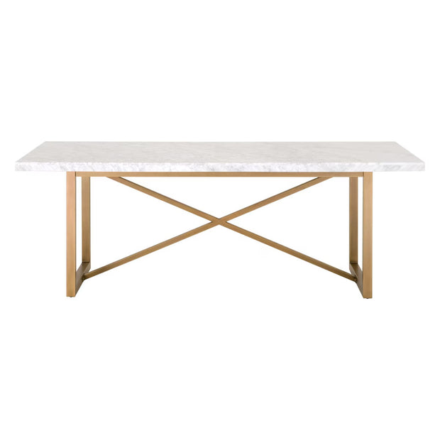 Essentials For Living Carrera Dining Table ~ White Carrera Marble, Brushed Gold