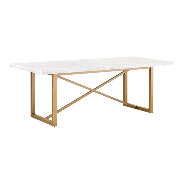 Essentials For Living Carrera Dining Table ~ White Carrera Marble, Brushed Gold