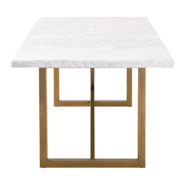 Essentials For Living Carrera Dining Table ~ White Carrera Marble, Brushed Gold