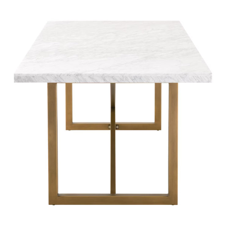 Essentials For Living Carrera Dining Table ~ White Carrera Marble, Brushed Gold