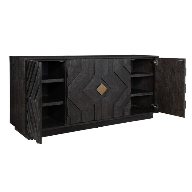 Uttermost Faulkner Chevron Black Oak 4 Door Cabinet