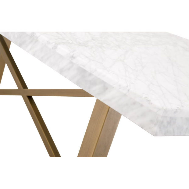Essentials For Living Carrera Dining Table ~ White Carrera Marble, Brushed Gold