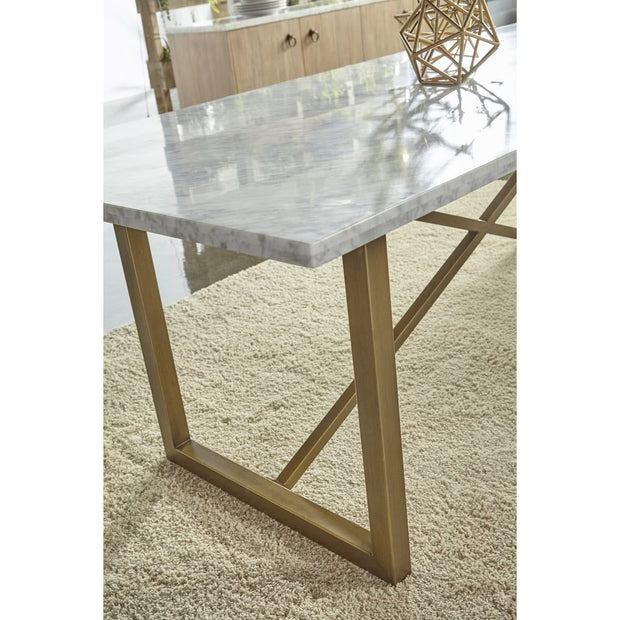 Essentials For Living Carrera Dining Table ~ White Carrera Marble, Brushed Gold