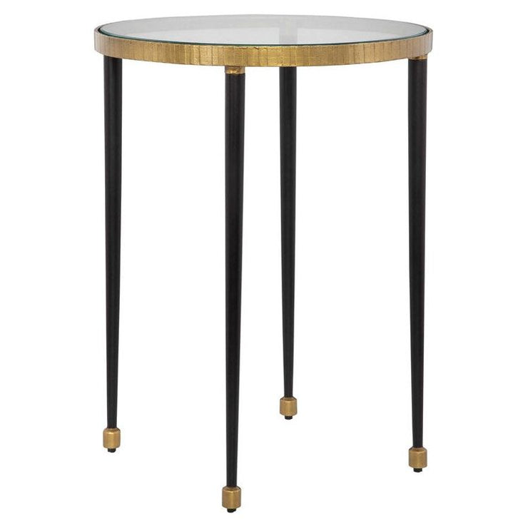 Uttermost Stiletto Glass Top With Antiqued Gold and Black Base End Table