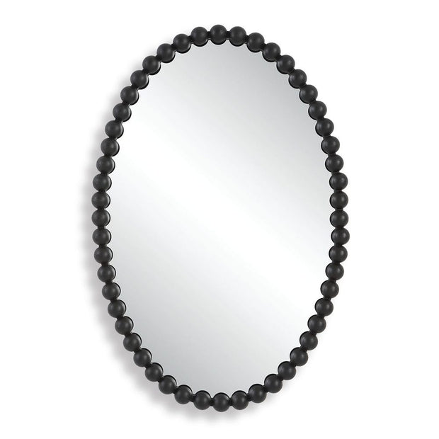 Uttermost Serna Beaded Matte Black Oval Mirror