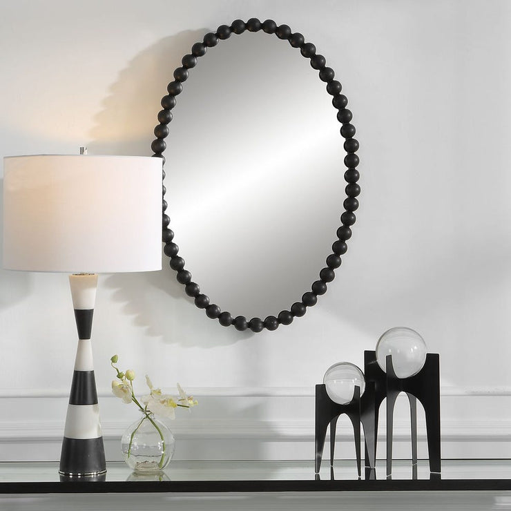 Uttermost Serna Beaded Matte Black Oval Mirror