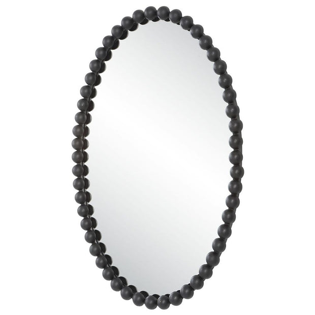 Uttermost Serna Beaded Matte Black Oval Mirror