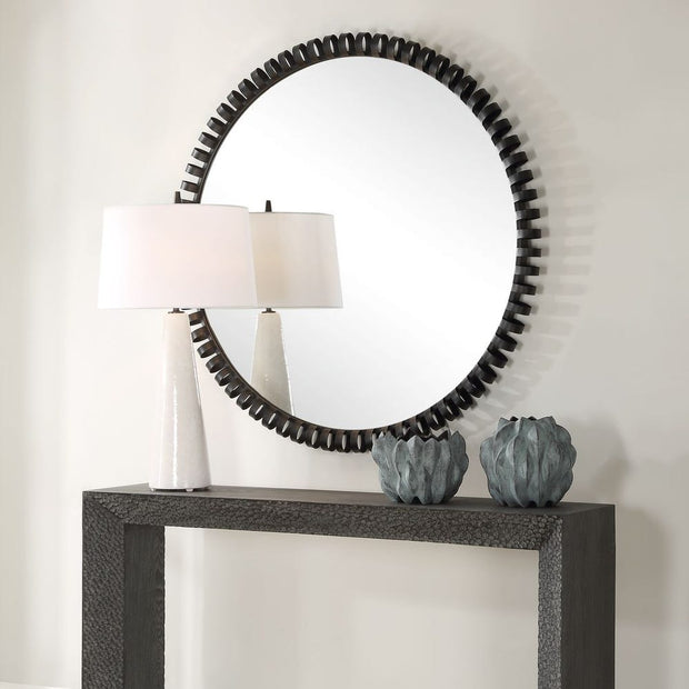 Uttermost Corona Satin Black Iron Round Mirror