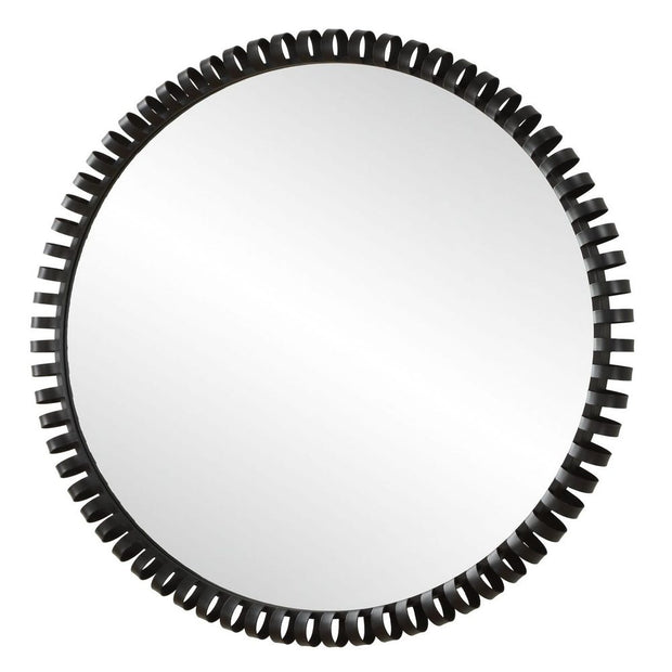 Uttermost Corona Satin Black Iron Round Mirror